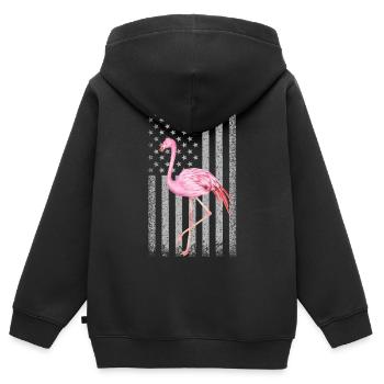 Funny Pink Flamingo Independence Day USA American - Kinder Premium Organic Zip Hoodie - Schwarz - Hinten - AI Model Kid Male (0cm)