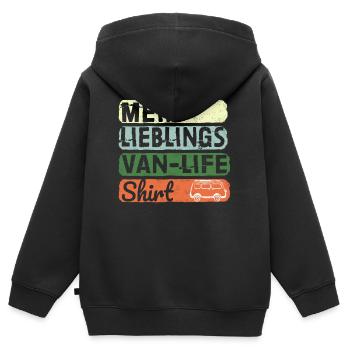 Camping-car Darling Van-Life Camper - Sweat Premium à capuche zippé enfant bio - noir - Dos - AI Model Kid Male (0cm)