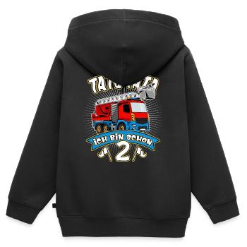 TATÜ TATA ich bin schon 2 Geburtstag Feuerwehr - Kinder Premium Organic Zip Hoodie - Schwarz - Hinten - AI Model Kid Male (0cm)