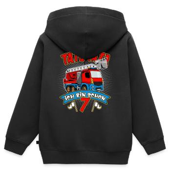 TATÜ TATA ich bin schon 7 Feuerwehr Geburtstag - Kinder Premium Organic Zip Hoodie - Schwarz - Hinten - AI Model Kid Male (0cm)