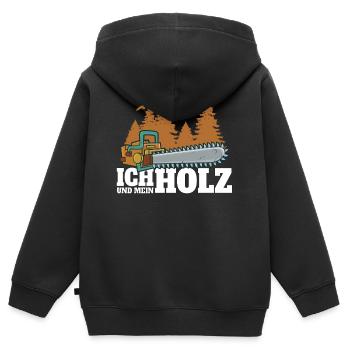 ich und mein Holz - Kettensägen Holz Holzfäller - Kinder Premium Organic Zip Hoodie - Schwarz - Hinten - AI Model Kid Male (0cm)