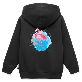 Flamant rose rose - Sweat Premium à capuche zippé enfant bio - noir - Dos - AI Model Kid Male (0cm)