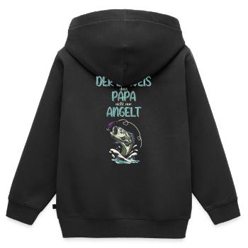 Ich bin der Beweis dass Papa nicht nur angelt - Kinder Premium Organic Zip Hoodie - Schwarz - Hinten - AI Model Kid Male (0cm)