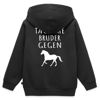 Lustiger Pferdespruch: Tausche Bruder gegen Pferd. - Kinder Premium Organic Zip Hoodie - Schwarz - Hinten - AI Model Kid Male (0cm)