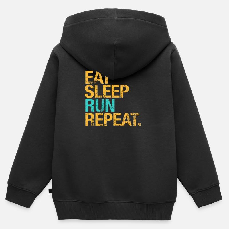 For Runners : Eat, Sleep, Run, Repeat - Sweat Premium à capuche zippé enfant bio - noir