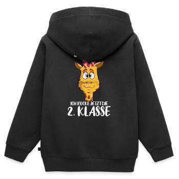 süße Giraffe 2.Klasse Schulkind Schule Grundschule - Kinder Premium Organic Zip Hoodie - Schwarz - Hinten - AI Model Kid Male (0cm)