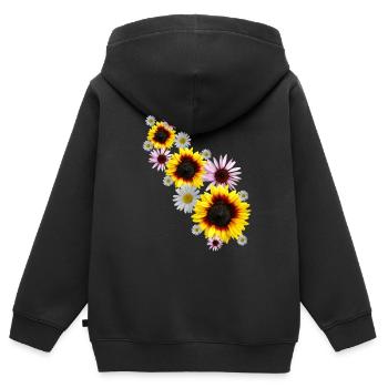 Blumenranke mit Sonnenblumen, Margeriten, Blumen - Kinder Premium Organic Zip Hoodie - Schwarz - Hinten - AI Model Kid Male (0cm)