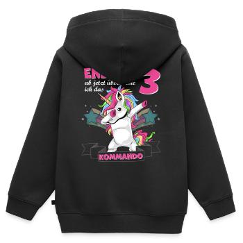 Kinderkleidung, Einhorn zum 3. Geburtstag 3 Jahre - Kinder Premium Organic Zip Hoodie - Schwarz - Hinten - AI Model Kid Male (0cm)