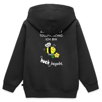 Ich bin nicht tollpatschig. ich bin huch begabt. - Kinder Premium Organic Zip Hoodie - Schwarz - Hinten - AI Model Kid Male (0cm)
