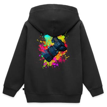 tolle Kamera mit Objektiv in Farbkleckse Geschenk - Kinder Premium Organic Zip Hoodie - Schwarz - Hinten - AI Model Kid Male (0cm)
