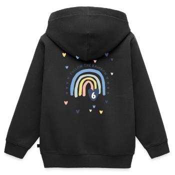 6. Geburtstag - 6. Lebensjahr Regenbogen mit Herz - Kinder Premium Organic Zip Hoodie - Schwarz - Hinten - AI Model Kid Male (0cm)