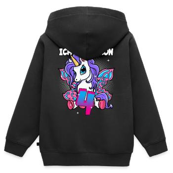 Ich bin schon 4 Einhorn Geburtstag Pferd Geschenk - Kinder Premium Organic Zip Hoodie - Schwarz - Hinten - AI Model Kid Male (0cm)