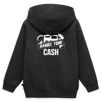 Ich kann mit deinem Cash umgehen - Kassierer - Kinder Premium Organic Zip Hoodie - Schwarz - Hinten - AI Model Kid Male (0cm)