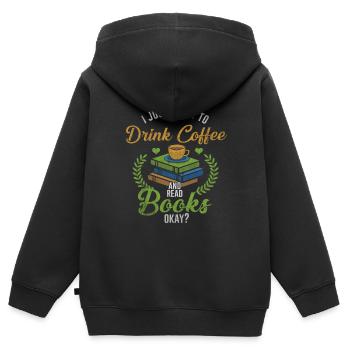 Buch - Kinder Premium Organic Zip Hoodie - Schwarz - Hinten - AI Model Kid Male (0cm)