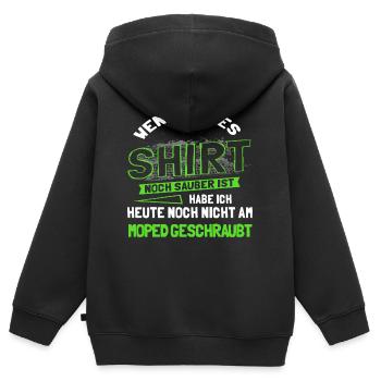 Moped Spruch, Lustiges Mopedfahrer Werkstatt Tuner - Kinder Premium Organic Zip Hoodie - Schwarz - Hinten - AI Model Kid Male (0cm)