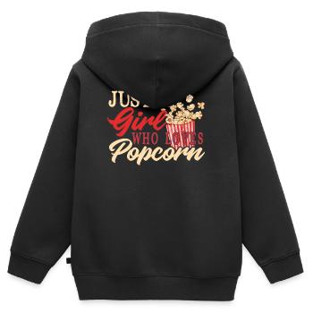 Femme pop-corn - Sweat Premium à capuche zippé enfant bio - noir - Dos - AI Model Kid Male (0cm)