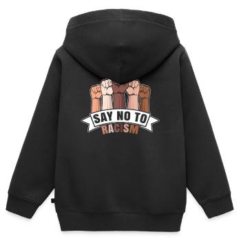 Dites non au racisme - Contre les nazis et le racisme - Sweat Premium à capuche zippé enfant bio - noir - Dos - AI Model Kid Male (0cm)