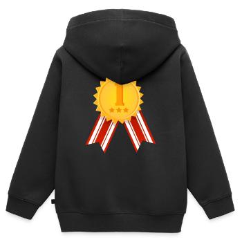 1ère place - gagnant - taille de la médaille gagnante réglable - Sweat Premium à capuche zippé enfant bio - noir - Dos - AI Model Kid Male (0cm)