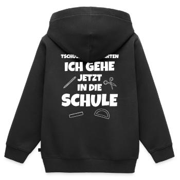 Ich gehe jetzt in die Schule Einschulung - Kinder Premium Organic Zip Hoodie - Schwarz - Hinten - AI Model Kid Male (0cm)
