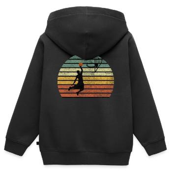 Basket-ball rétro Vintage Slam Dunk cadeau - Sweat Premium à capuche zippé enfant bio - noir - Dos - AI Model Kid Male (0cm)