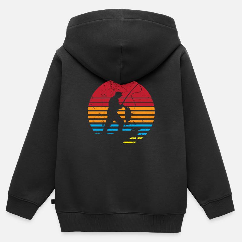Coucher de soleil avec pêcheur - Sweat Premium à capuche zippé enfant bio - noir
