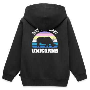 Speichern Sie den molligen Einhörner-Nashorn-Sonnenuntergang - Kinder Premium Organic Zip Hoodie - Schwarz - Hinten - AI Model Kid Male (0cm)