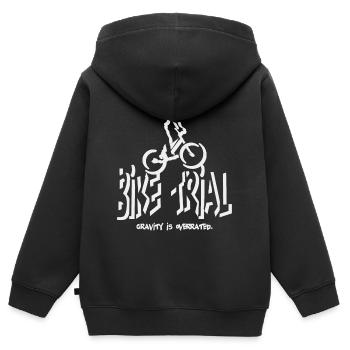 Schwerkraft wird überbewertet beim Bike Trial - Kinder Premium Organic Zip Hoodie - Schwarz - Hinten - AI Model Kid Male (0cm)