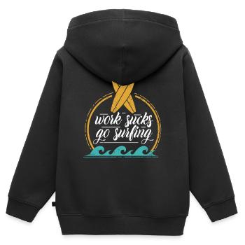 Work Sucks Go Surfing - Planche de surf vintage - Sweat Premium à capuche zippé enfant bio - noir - Dos - AI Model Kid Male (0cm)