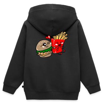 Burger et frites aiment l'idée de cadeau mignon - Sweat Premium à capuche zippé enfant bio - noir - Dos - AI Model Kid Male (0cm)