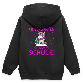 Einschulung, Schulkind, erste Klasse Pfiat Di - Kinder Premium Organic Zip Hoodie - Schwarz - Hinten - AI Model Kid Male (0cm)