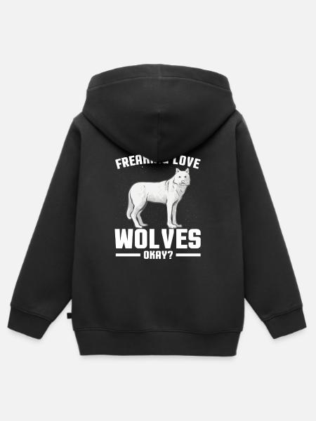 wolf - Kids Premium Organic Zip-up Hoodie - black