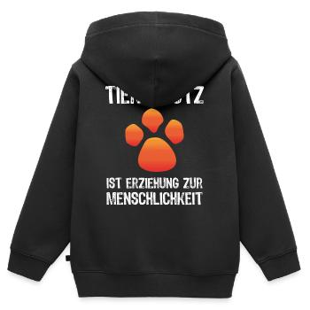 Tierschutz ist Erziehung Spruch Geschenk - Kinder Premium Organic Zip Hoodie - Schwarz - Hinten - AI Model Kid Male (0cm)