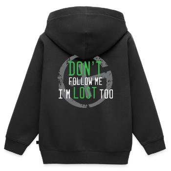 géocaching, cache, gps, géocache, géocacheur, logbu - Sweat Premium à capuche zippé enfant bio - noir - Dos - AI Model Kid Male (0cm)