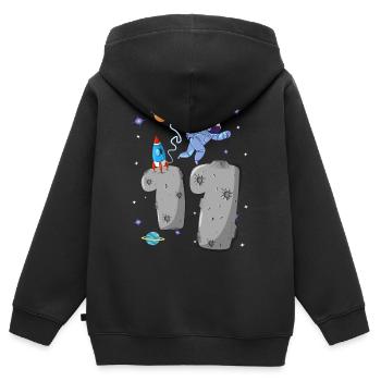 Astronaut with rocket on asteroid 11th birthday - Kids Premium Organic Zip-up Hoodie - black - Back - AI Model Kid Male (0cm)