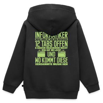 Computer scientist 12 tabs open - Kids Premium Organic Zip-up Hoodie - black - Back - AI Model Kid Male (0cm)