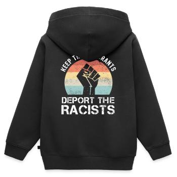 BLM garde les immigrants expulser les racistes - Sweat Premium à capuche zippé enfant bio - noir - Dos - AI Model Kid Male (0cm)
