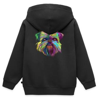 Brussels Griffon chien - Sweat Premium à capuche zippé enfant bio - noir - Dos - AI Model Kid Male (0cm)