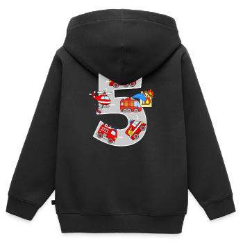 Camion de pompiers 5ème anniversaire Pompiers 5 ans - Sweat Premium à capuche zippé enfant bio - noir - Dos - AI Model Kid Male (0cm)