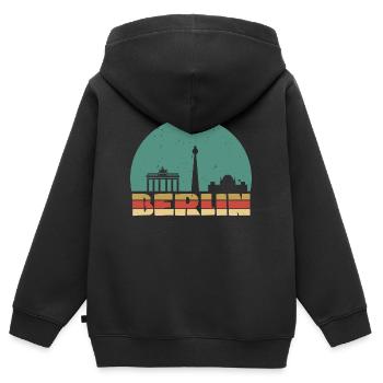 Skyline Berlin vintage - Sweat Premium à capuche zippé enfant bio - noir - Dos - AI Model Kid Male (0cm)