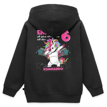 Kinderkleidung, Einhorn zum 6. Geburtstag, 6 Jahre - Kinder Premium Organic Zip Hoodie - Schwarz - Hinten - AI Model Kid Male (0cm)
