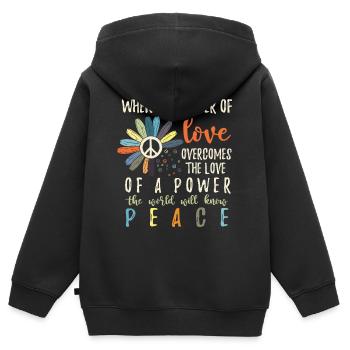 Hippie Flower Power Peace & Power - Kids Premium Organic Zip-up Hoodie - black - Back - AI Model Kid Male (0cm)