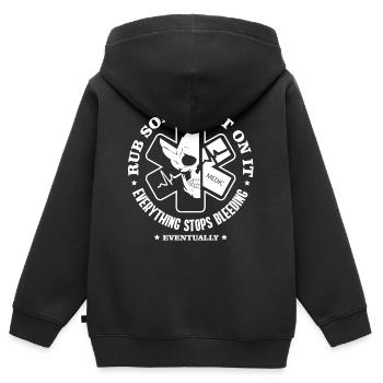 Un médecin d'urgence frotte un peu de saleté dessus en disant - Sweat Premium à capuche zippé enfant bio - noir - Dos - AI Model Kid Male (0cm)