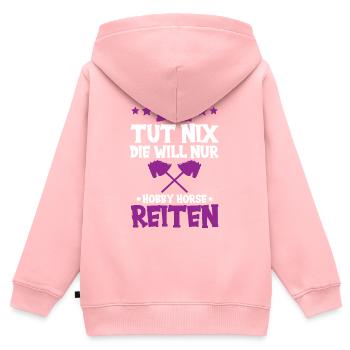 Hobby Horsing Cheval de bataille Idée cadeau - Sweat Premium à capuche zippé enfant bio - rose - Dos - AI Model Kid Female (0cm)