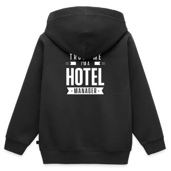 Vertrau mir ich bin ein Hotel Manager Direktor - Kinder Premium Organic Zip Hoodie - Schwarz - Hinten - AI Model Kid Male (0cm)