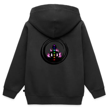 Chakra du Lotus - Sweat Premium à capuche zippé enfant bio - noir - Dos - AI Model Kid Male (0cm)