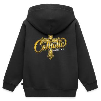 Catholique depuis 33 après JC Crucifix Jesus Eucharis - Sweat Premium à capuche zippé enfant bio - noir - Dos - AI Model Kid Male (0cm)