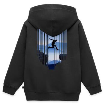 Parkour Sprung Freerunning Berg - Kinder Premium Organic Zip Hoodie - Schwarz - Hinten - AI Model Kid Male (0cm)
