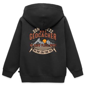 Géocache - Sweat Premium à capuche zippé enfant bio - noir - Dos - AI Model Kid Male (0cm)