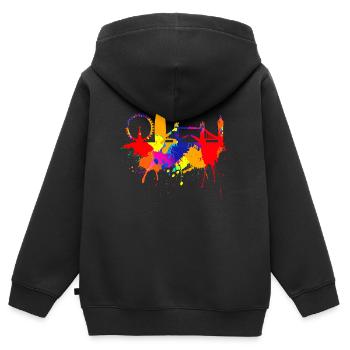 Londres Skyline Coloré couleurs Peinture Amour Angleterre - Sweat Premium à capuche zippé enfant bio - noir - Dos - AI Model Kid Male (0cm)