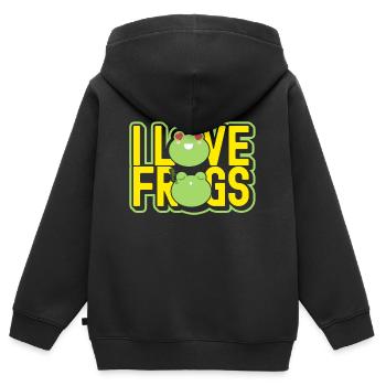 Ich liebe Frosch Kröte Kaulquappe Quak Lurch Tier - Kinder Premium Organic Zip Hoodie - Schwarz - Hinten - AI Model Kid Male (0cm)